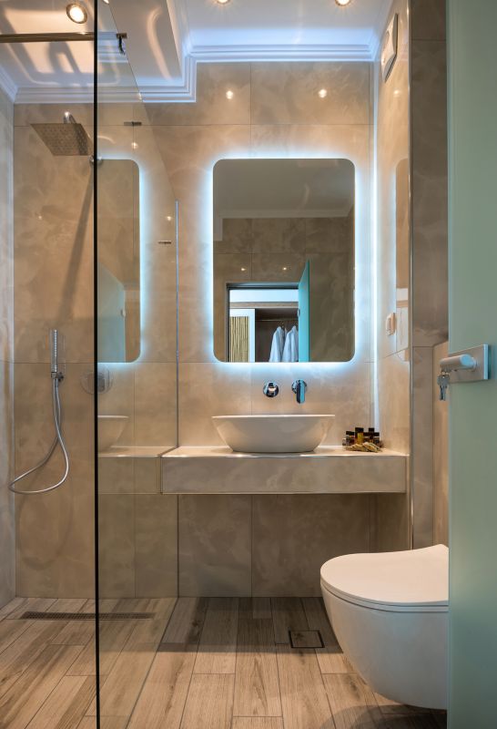 Bathroom with smart mirror technology